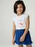 Girls' cropped t-shirt with short, padded sleeves pale blue+pale pink - vertbaudet enfant 