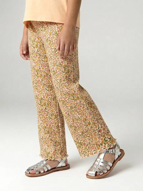 Girls' ribbed knit leggings beige+ecru+printed white - vertbaudet enfant 