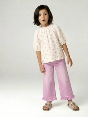 -Pantalon fille large à volants