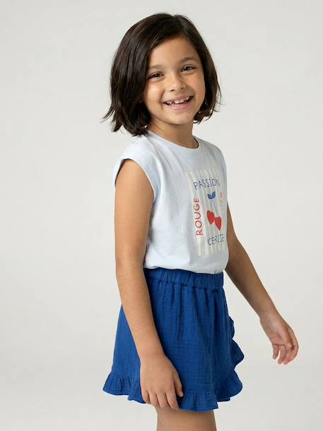 Girl's cotton gauze skort electric blue+red - vertbaudet enfant 