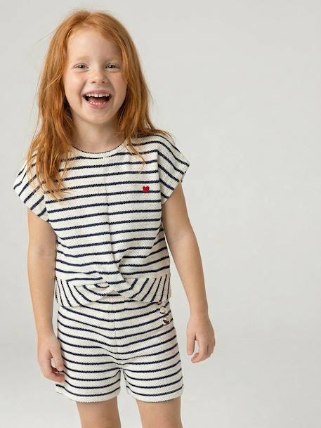 Fancy Knit T-Shirt & Shorts Set for Girls ecru+rose - vertbaudet enfant 