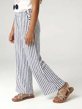 Girls-Wide striped knitted leggings 