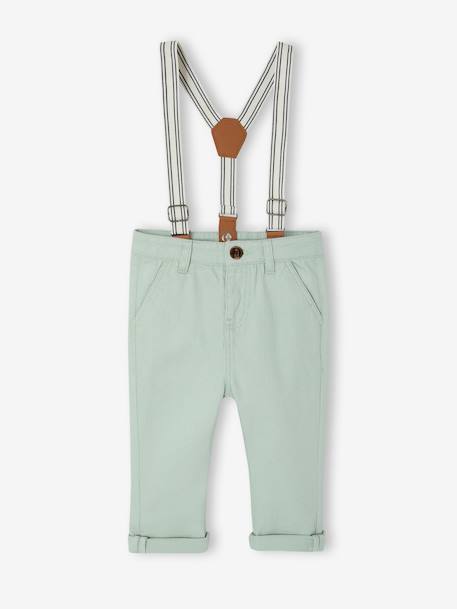 Trousers with Removable Braces for Babies sage green - vertbaudet enfant 