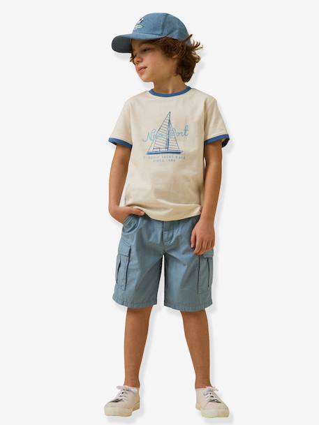 T-shirt with contrasting collar for boys ecru - vertbaudet enfant 