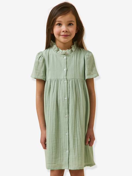 Short cotton gauze dress sage green - vertbaudet enfant 