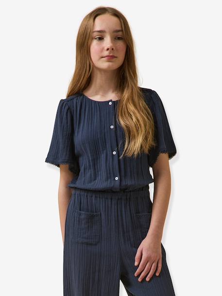 Playsuit in cotton gauze navy blue - vertbaudet enfant 