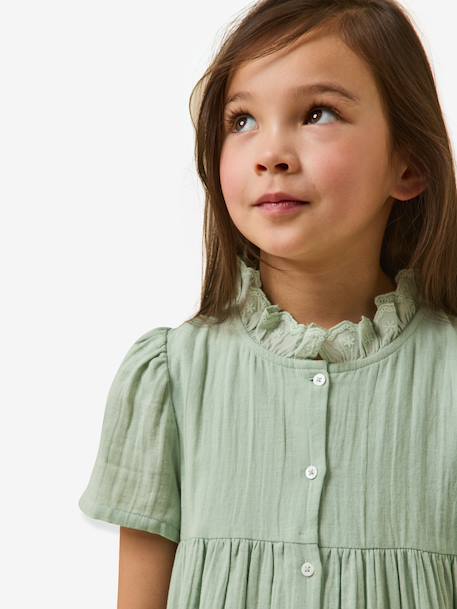 Robe courte gaze de coton vert sauge - vertbaudet enfant 