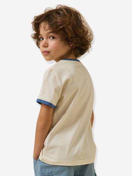 T-shirt with contrasting collar for boys ecru - vertbaudet enfant 