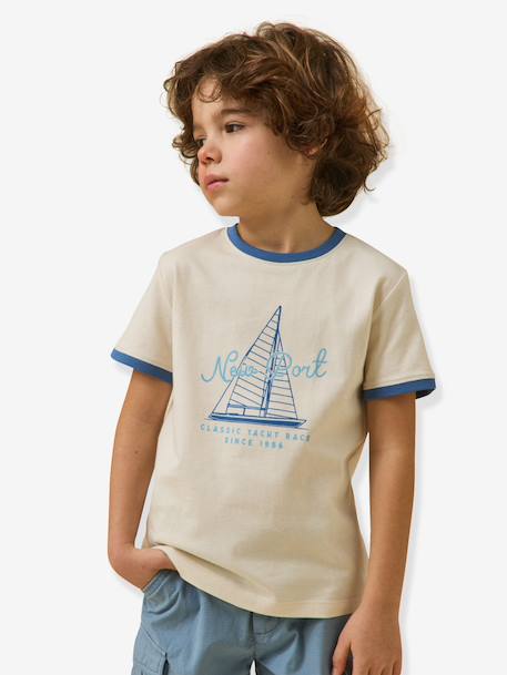 T-shirt with contrasting collar for boys ecru - vertbaudet enfant 