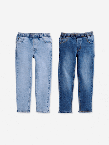 Pack of 2 Slim Leg Jeans with Elasticated, Adjustable Waist denim grey+double stone+stone - vertbaudet enfant 