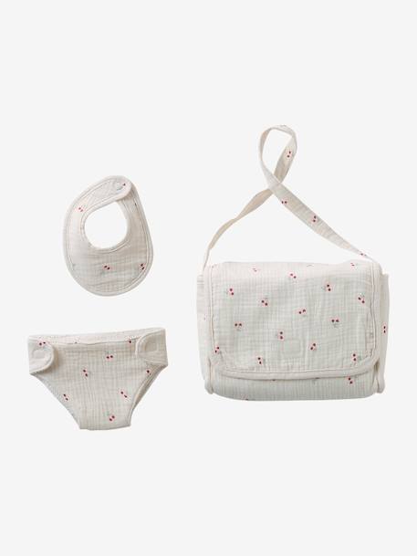 Premium Doll Changing Bag + Nappy + Bib ecru+red - vertbaudet enfant 