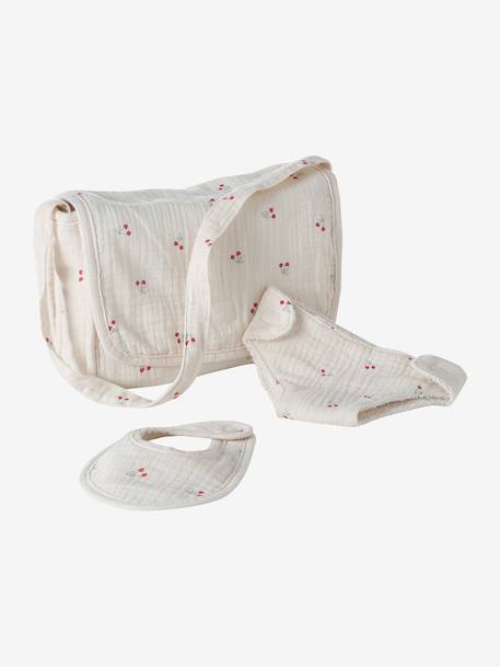 Premium Doll Changing Bag + Nappy + Bib ecru+red - vertbaudet enfant 