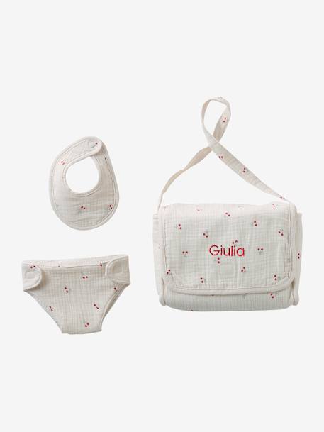 Premium Doll Changing Bag + Nappy + Bib ecru+red - vertbaudet enfant 