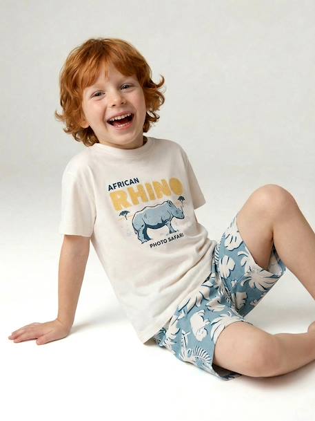 Cotton t-shirt and short set for boys ecru - vertbaudet enfant 