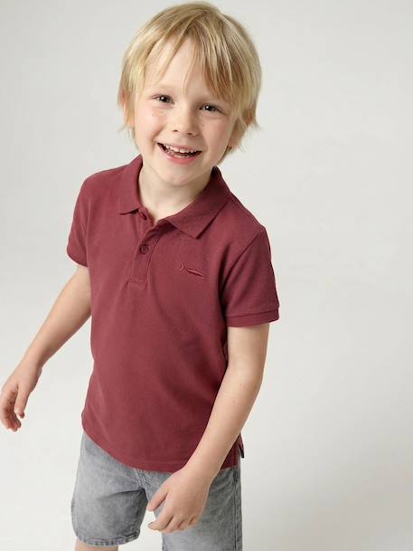 Short Sleeve Polo Shirt, Embroidery on the Chest, for Boys blue+BLUE MEDIUM SOLID WITH DESIGN+Green+pale yellow+terracotta+WHITE LIGHT SOLID WITH DESIGN - vertbaudet enfant 