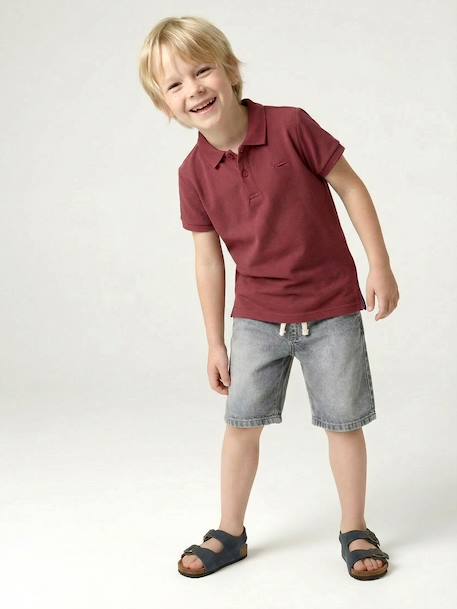 Short Sleeve Polo Shirt, Embroidery on the Chest, for Boys blue+BLUE MEDIUM SOLID WITH DESIGN+Green+pale yellow+terracotta+WHITE LIGHT SOLID WITH DESIGN - vertbaudet enfant 