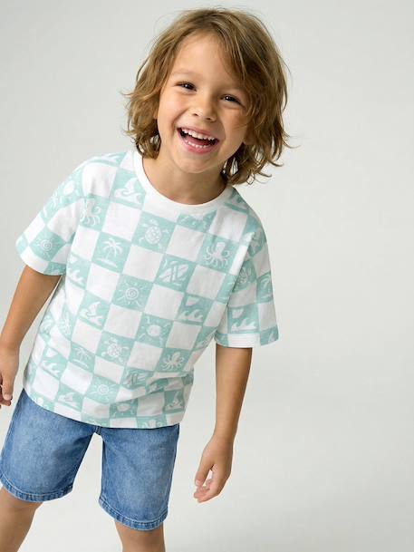 Short-sleeved T-shirt aqua green+white - vertbaudet enfant 