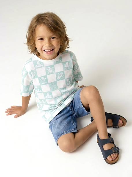 Short-sleeved T-shirt aqua green+white - vertbaudet enfant 