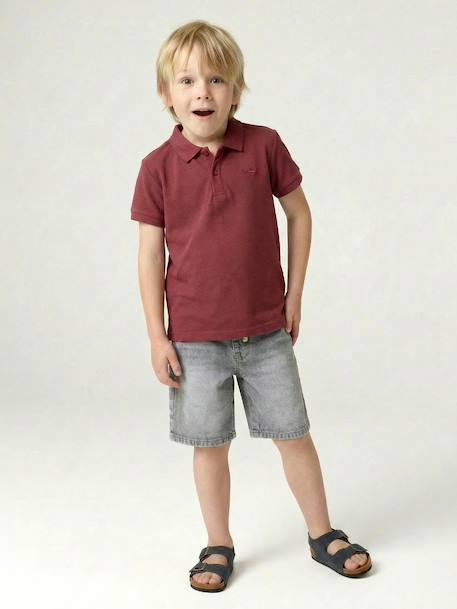 Short Sleeve Polo Shirt, Embroidery on the Chest, for Boys blue+BLUE MEDIUM SOLID WITH DESIGN+Green+pale yellow+terracotta+WHITE LIGHT SOLID WITH DESIGN - vertbaudet enfant 