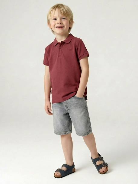 Short Sleeve Polo Shirt, Embroidery on the Chest, for Boys blue+BLUE MEDIUM SOLID WITH DESIGN+Green+pale yellow+terracotta+WHITE LIGHT SOLID WITH DESIGN - vertbaudet enfant 