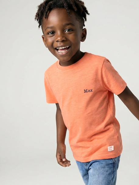 T-shirt garçon personnalisable manches courtes aubergine+blanc+BLEU+jaune pâle+mangue+sauge - vertbaudet enfant 