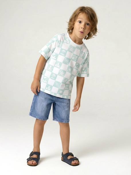 Short-sleeved T-shirt aqua green+white - vertbaudet enfant 