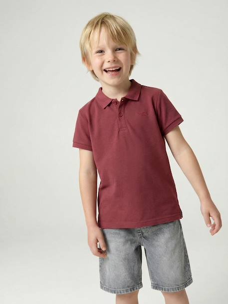Short Sleeve Polo Shirt, Embroidery on the Chest, for Boys blue+BLUE MEDIUM SOLID WITH DESIGN+Green+pale yellow+terracotta+WHITE LIGHT SOLID WITH DESIGN - vertbaudet enfant 