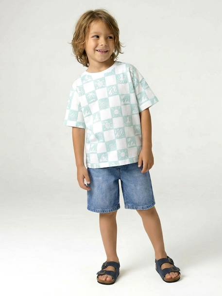 Short-sleeved T-shirt aqua green+white - vertbaudet enfant 