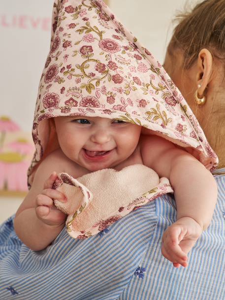 Hooded towel and mitt by LATIKA printed pink - vertbaudet enfant 