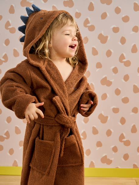 Dinosaur Bathrobe for Babies Blue+camel - vertbaudet enfant 
