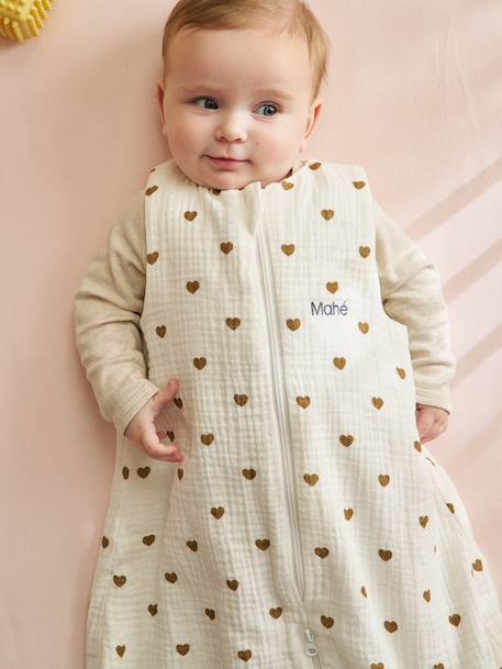 Cotton muslin HEARTS summer pramwsuit printed white - vertbaudet enfant 