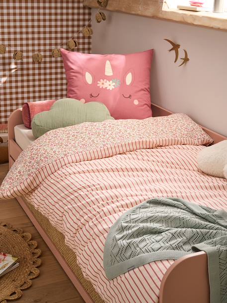 Parure housse de couette et taie d'oreiller corail - vertbaudet enfant 