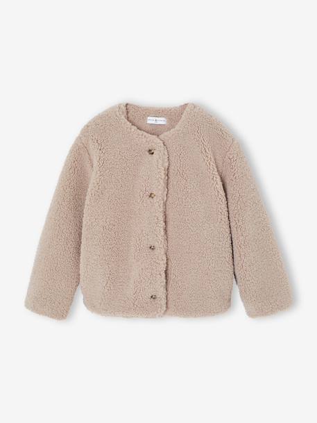 Sherpa Jacket with Leopard-Print Lining, Mother-Daughter Capsule Collection, ENVIE DE FRAISE taupe - vertbaudet enfant 