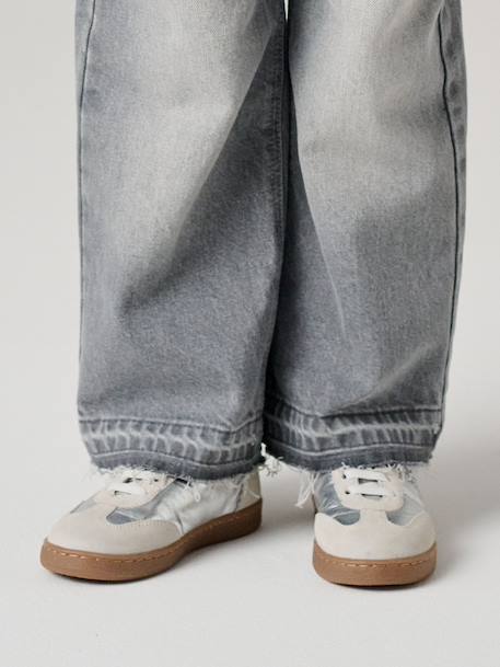 Girls' low-cut leather trainers silver - vertbaudet enfant 