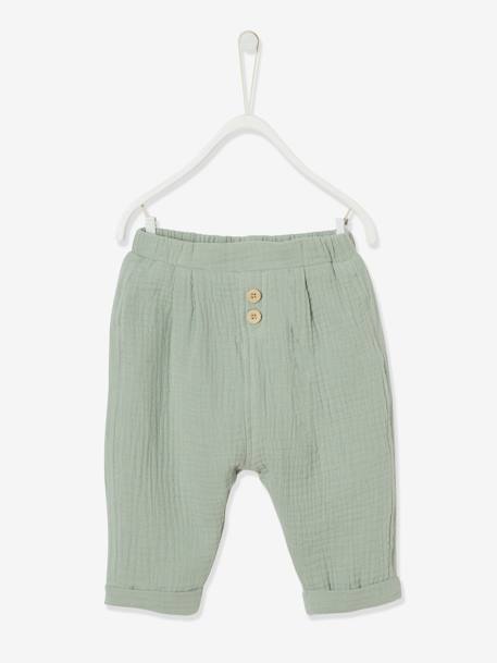 Harem-Style Trousers in Cotton Gauze for Baby Boys BLUE DARK SOLID+Light Green+PURPLE MEDIUM SOLID+White - vertbaudet enfant 