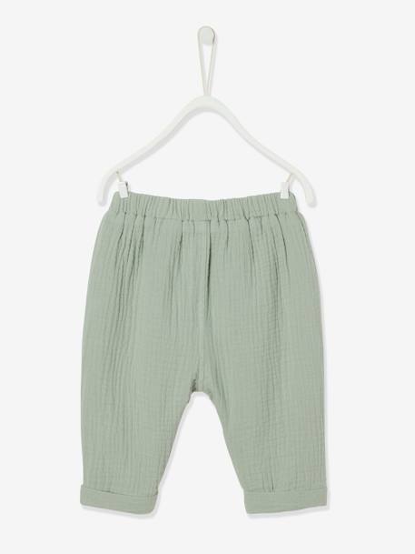 Harem-Style Trousers in Cotton Gauze for Baby Boys BLUE DARK SOLID+Light Green+PURPLE MEDIUM SOLID+White - vertbaudet enfant 