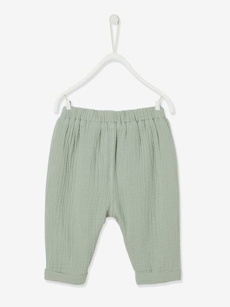Pantalon bébé mixte coupe sarouel en gaze de coton Blanc+Bleu+jaune+rose+tilleul - vertbaudet enfant 