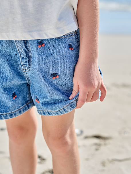 Embroidered girl's short medium blue+rose+sage green - vertbaudet enfant 