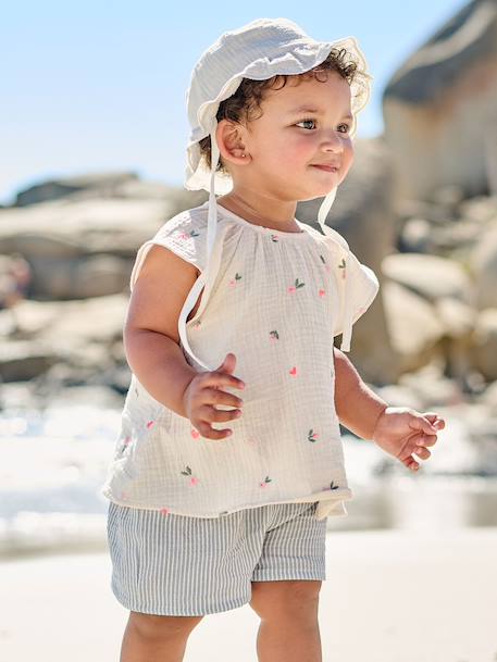 Girls' cotton gauze shorts striped blue - vertbaudet enfant 