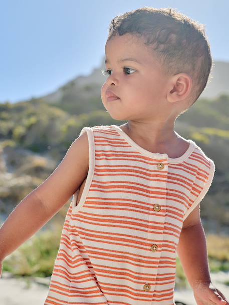 Striped baby playsuit ecru - vertbaudet enfant 