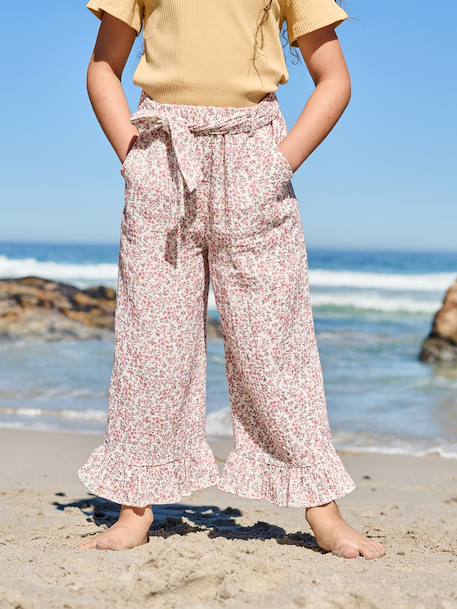 Frilled Bermuda Shorts in Cotton Gauze for Girls printed blue+printed white - vertbaudet enfant 