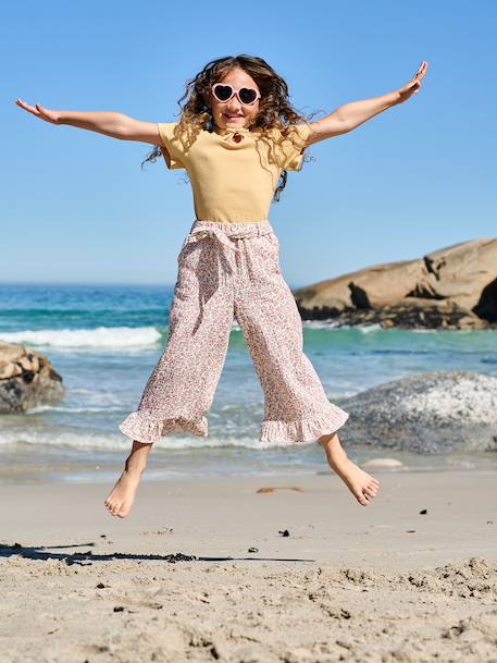 Frilled Bermuda Shorts in Cotton Gauze for Girls printed blue+printed white - vertbaudet enfant 