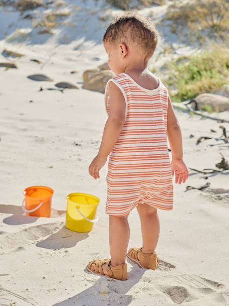 Striped baby playsuit ecru - vertbaudet enfant 