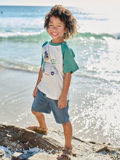 Boy's short-sleeved t-shirt emerald green+ocean blue - vertbaudet enfant 