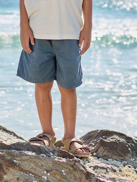 Elasticated bermuda shorts for boys denim blue+fir green+pastel yellow - vertbaudet enfant 