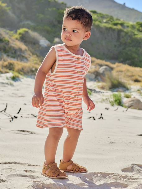 Striped baby playsuit ecru - vertbaudet enfant 