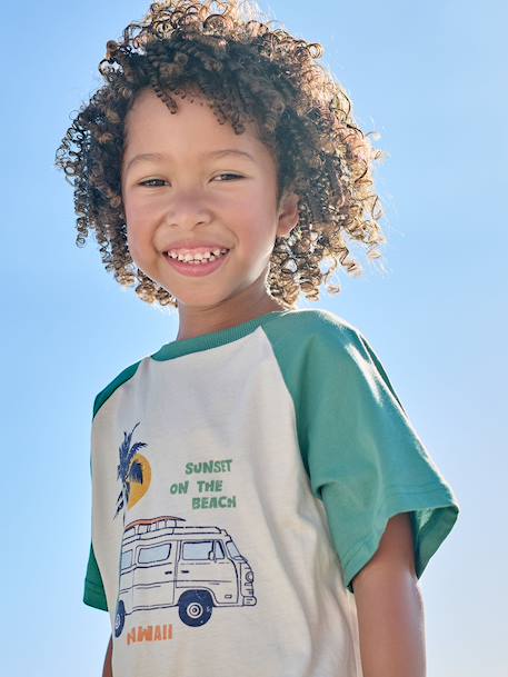 Boy's short-sleeved t-shirt emerald green+ocean blue - vertbaudet enfant 