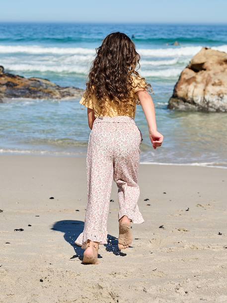 Frilled Bermuda Shorts in Cotton Gauze for Girls printed blue+printed white - vertbaudet enfant 