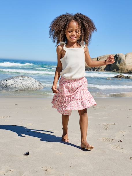 Girl's tank top with frilled straps ecru+sage green - vertbaudet enfant 