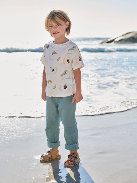 Turn-up trouser for boys emerald green - vertbaudet enfant 